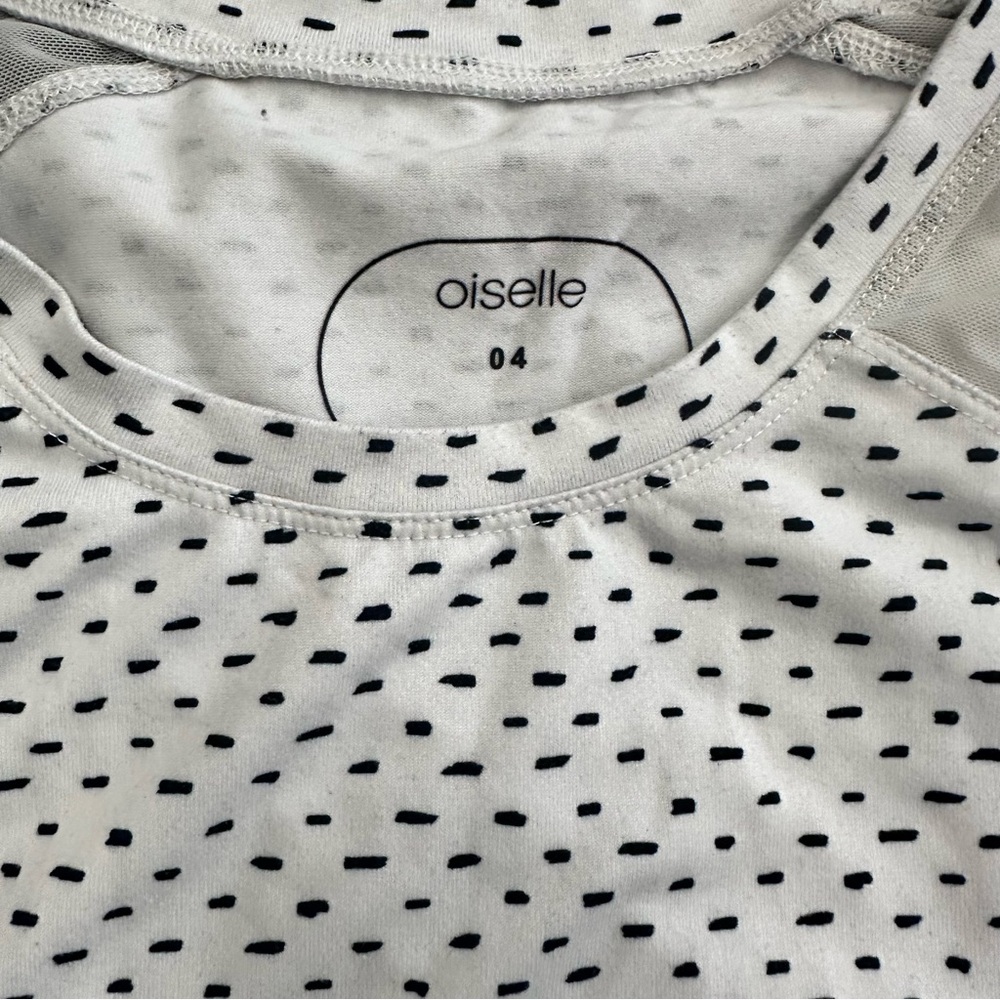 Oiselle White Polka Dot Long Sleeve Mesh Running Shirt Size 4 - Picture 5 of 8